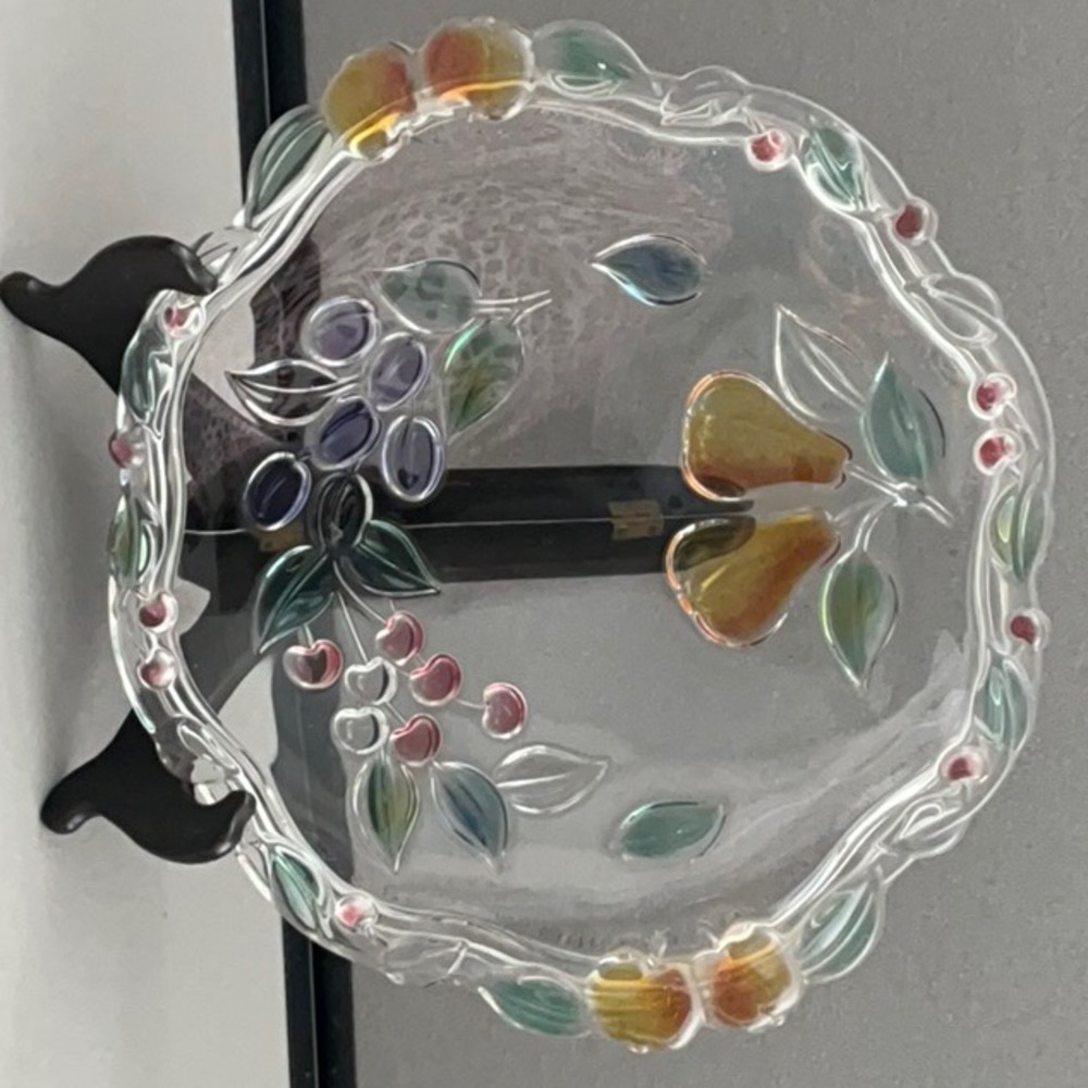 Decorative Glass Plate with Floral Design